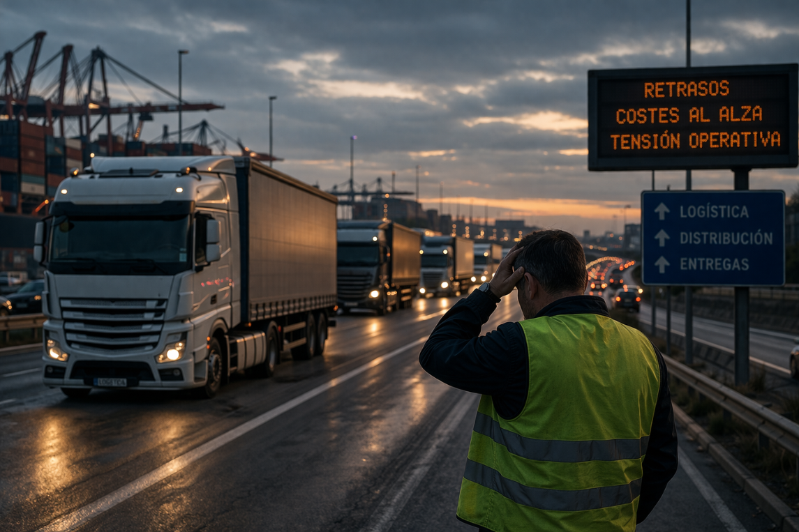 Camión de mercancías circulando por carretera en una imagen relacionada con la crisis del transporte por carretera y su impacto en la logística.
