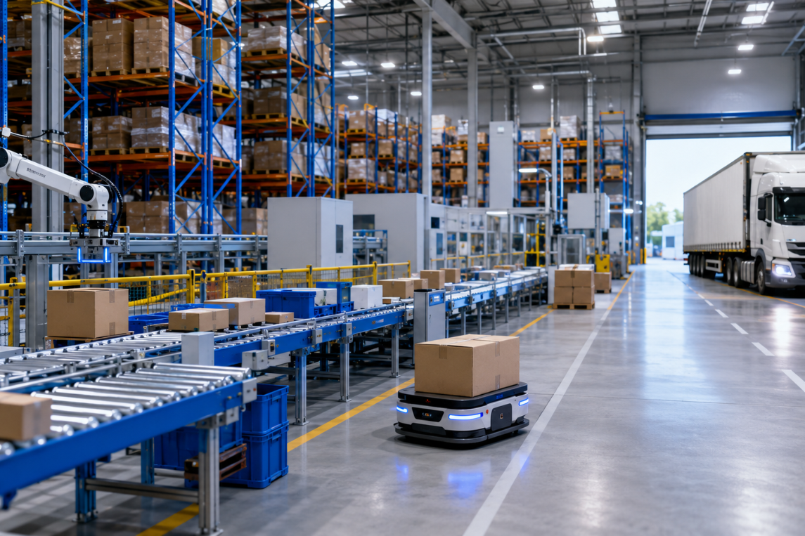 Centro logístico automatizado para mejorar la eficiencia del transporte y la cadena de suministro.